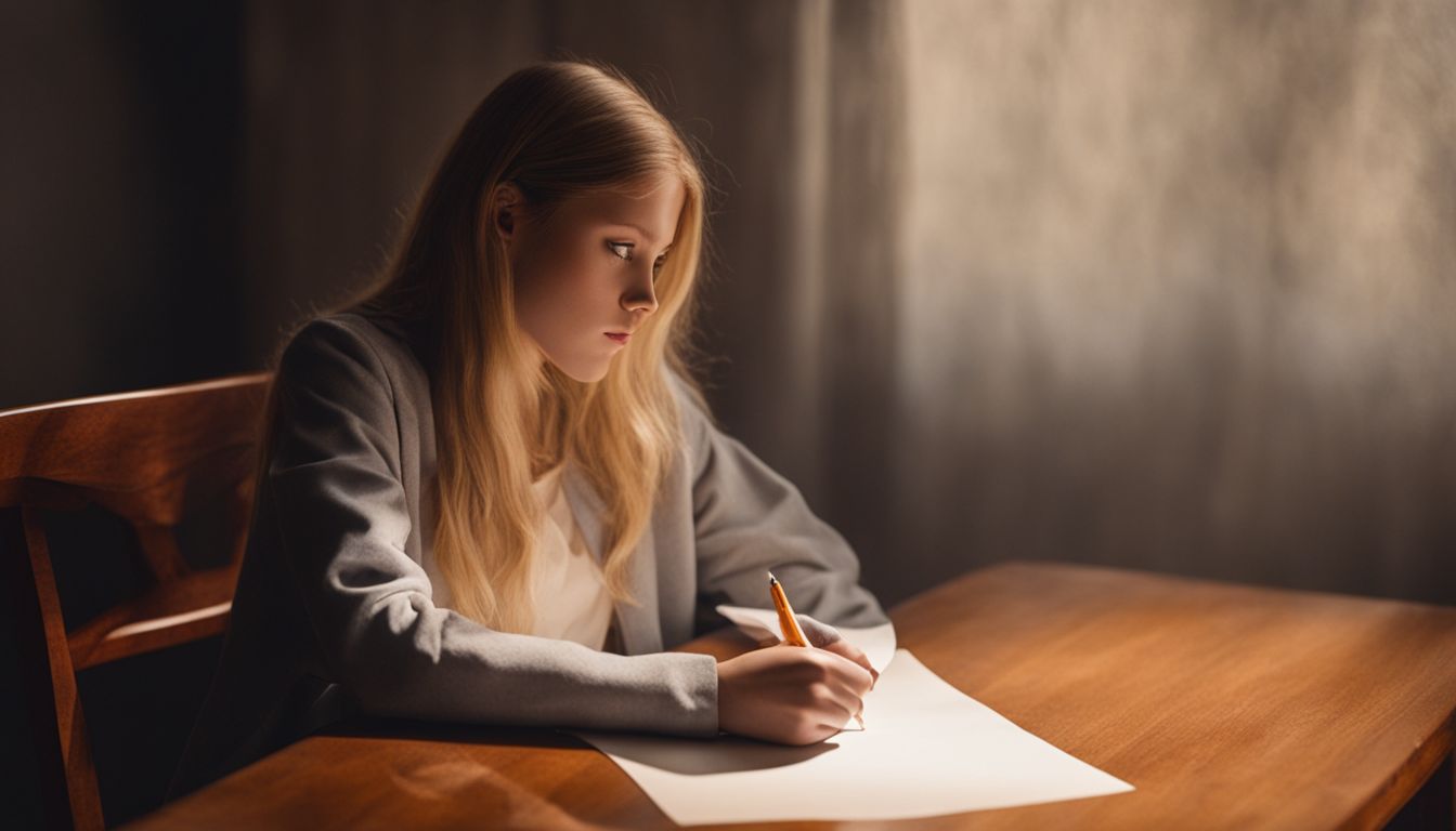 A teenage girl struggles with her confidence while sitting alone.